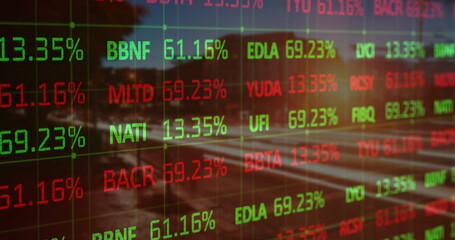 Displaying stock ticker panel reflecting urban sidewalk scene, with transparent LED and crosswalk