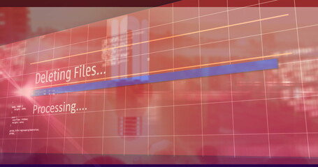Displaying UI showing deleting files at console, with grid overlay, progress bar and status labels