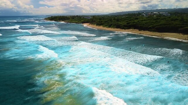 Surf Beach with Powerful Atlantic Ocean Waves, Aerial View