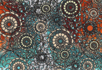 Colored decorative floral backdrop for textiles or covers. Oriental motifs for fashion trends, business concepts, fabrics, scrapbooking, interiors, tiles, prints, wallpapers, dynamic posters, etc. 