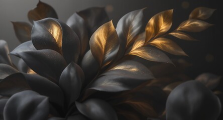 Luxurious Gold Black Foliage Elegant Botanical Art Print