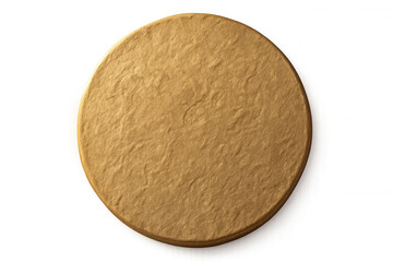 Golden metallic circle featuring rough, textured surface, casting unique light reflections against transparent backdrop