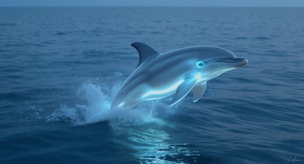 Fototapeta premium Magical Dolphin Leaping Ocean Waves High-Resolution Digital Art