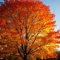 Vibrant autumn tree leaves glow with warm orange and yellow hues