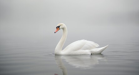 Obraz premium Serene White Swan on Calm Water Elegant Wildlife Photography