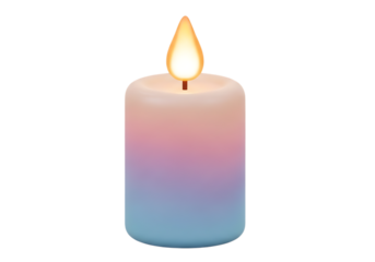 A pastel gradient candle with a warm flame, isolated on transparent background