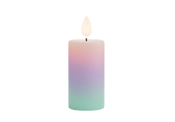 Pastel gradient candle with a gentle flame isolated on transparent background