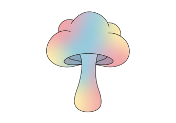Stylized mushroom with rainbow pastel colors, isolated on transparent background