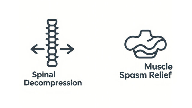 The spinal decompression and muscle spasm relief icon represents reducing spinal pressure, relieving muscle tension, and is used for rehabilitation therapy and sedentary relaxation scenarios.