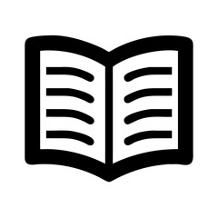 Open book with blank pages in black outline design icon on white background 