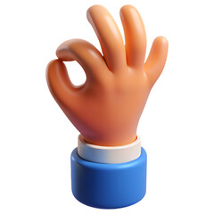 Obraz premium Cartoon Hand Making an OK Gesture A 3D Render of a Hand with a Blue Sleeve Signifying Approval Agreement or Perfection Ideal for UI UX Design