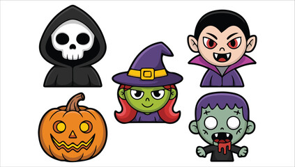 Obraz premium halloween themed monster faces cartoon vector graphic plain backdrop
