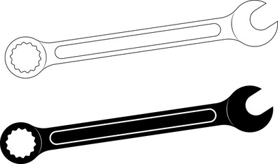 outline silhouette combination Spanner wrench icon set