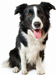 Fototapeta premium Cute Border Collie Puppy Portrait Outdoors: Funny Fluffy Animal Canine Expression with Wagging Tail, Happy Face, Curious Eyes, Tongue Out, Soft Ears, Loyal Pet, Playful Paw in Backyard Companionship