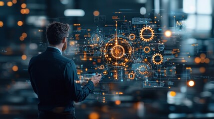 Innovative technology implementation in business operations modern office digital visualization urban environment professional viewpoint