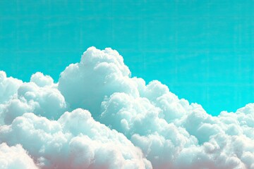 Fluffy white cumulus clouds against a vibrant teal sky