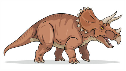prehistoric three horned dinosaur vector art isolated white backdrop