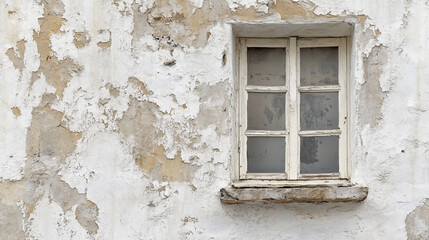 Old weathered window in a crumbling wall