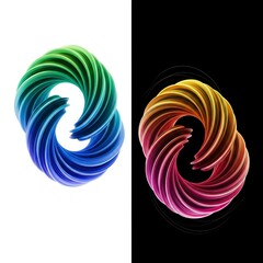 Fototapeta premium Abstract 3D Twisted Ring, Colorful Twisted Shape on White and Black Background. 