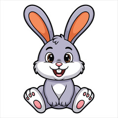 playful animated hare seated vector graphic on plain white backdrop