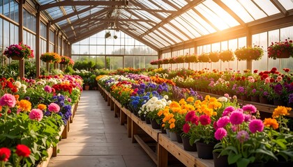 Greenhouse Flowers with Sunny Day.