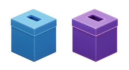 Fototapeta premium Isometric illustration of blue and purple ballot boxes representing democratic elections and voting process isolated on transparent background