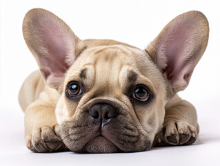 Adorable Brown French Puppy Tired Innocent Face Happy Home Furryfriend Resting Domestic Canine Love Warmth Sleepy Muzzle Ears Small Size Lovable Companionship Pet Playful Furball Paw Eyes