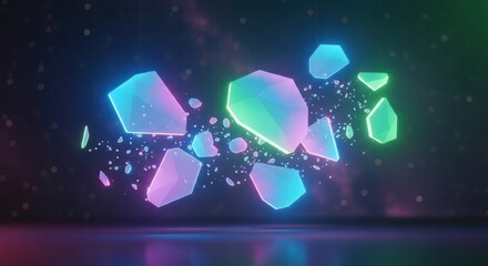 Obraz premium Glowing Geometric Shapes in a Dark Abstract Neon Environment