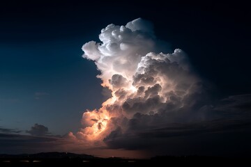 Fototapeta premium Dramatic Thunderstorm Cloud at Sunset Glowing Light Dark Sky Landscape.