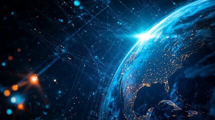 Vector image. World Wide Web. Satellites in orbit transmit a signal to the planet's surface.