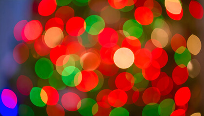 Bokeh Effect of Colorful Holiday Lights Creating Festive Atmosphere with Red, Green and Golden Hues