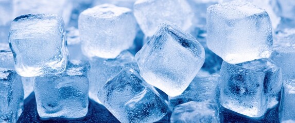 Close-up view of many small, clear ice cubes