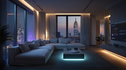 A living room with a large couch and a tv