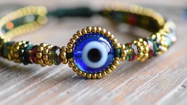 Beaded evil eye bracelet closeup