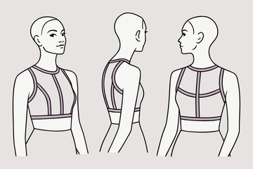 Fashion illustration of a woman wearing a strappy sports bra