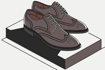 Stylish brown leather wingtip brogues on a display platform