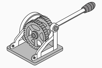Manual gear winch mechanism with crank handle