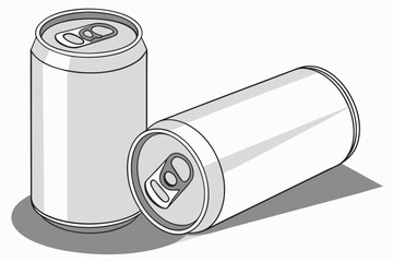 Two blank silver beverage cans one standing one lying down
