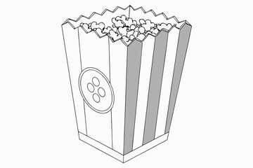 Stylized popcorn box with film reel icon