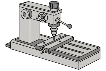 Illustration of a benchtop milling machine with a workpiece secured