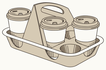Three to go coffee cups in a cardboard carrier