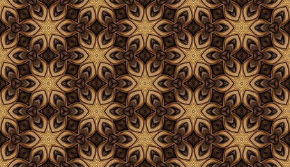 Seamless floral damask pattern with gold Victorian ornament and vintage brown backdrop