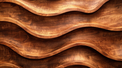 Rich brown wood wall paneling with wavy design elegant texture background