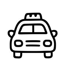 Simple Handdrawn Black Line Art Taxi Cab Car Icon Illustration