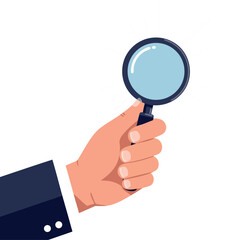 Hand Holding Magnifying Glass Searching and Inspecting Object Vector Illustration 