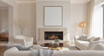 Modern Living Room Design Fireplace, Sofa, Elegant Decor