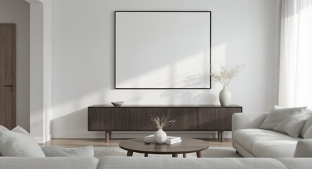 Modern Living Room Design Minimalist Decor Large Wall Art Mockup