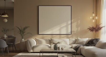 Modern Living Room Mockup Large Blank Canvas Wall Art Neutral Decor
