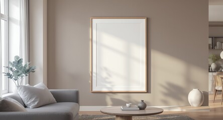 Obraz premium Modern Living Room Mockup Large Blank Frame for Interior Design