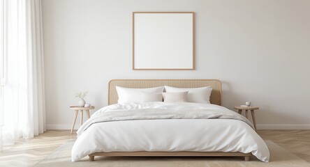 Modern Minimalist Bedroom Design Blank Wall Art Mockup for Home Decor